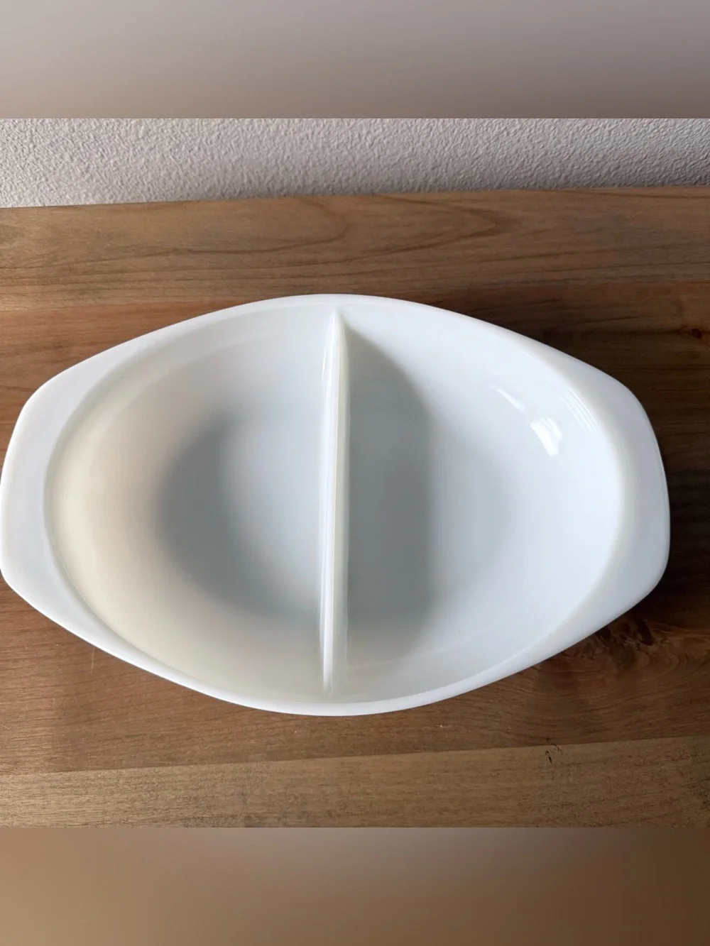 Vintage Pyrex 1063 White Milk Glass Divided Casserole Baking Dish 13” USA No Lid